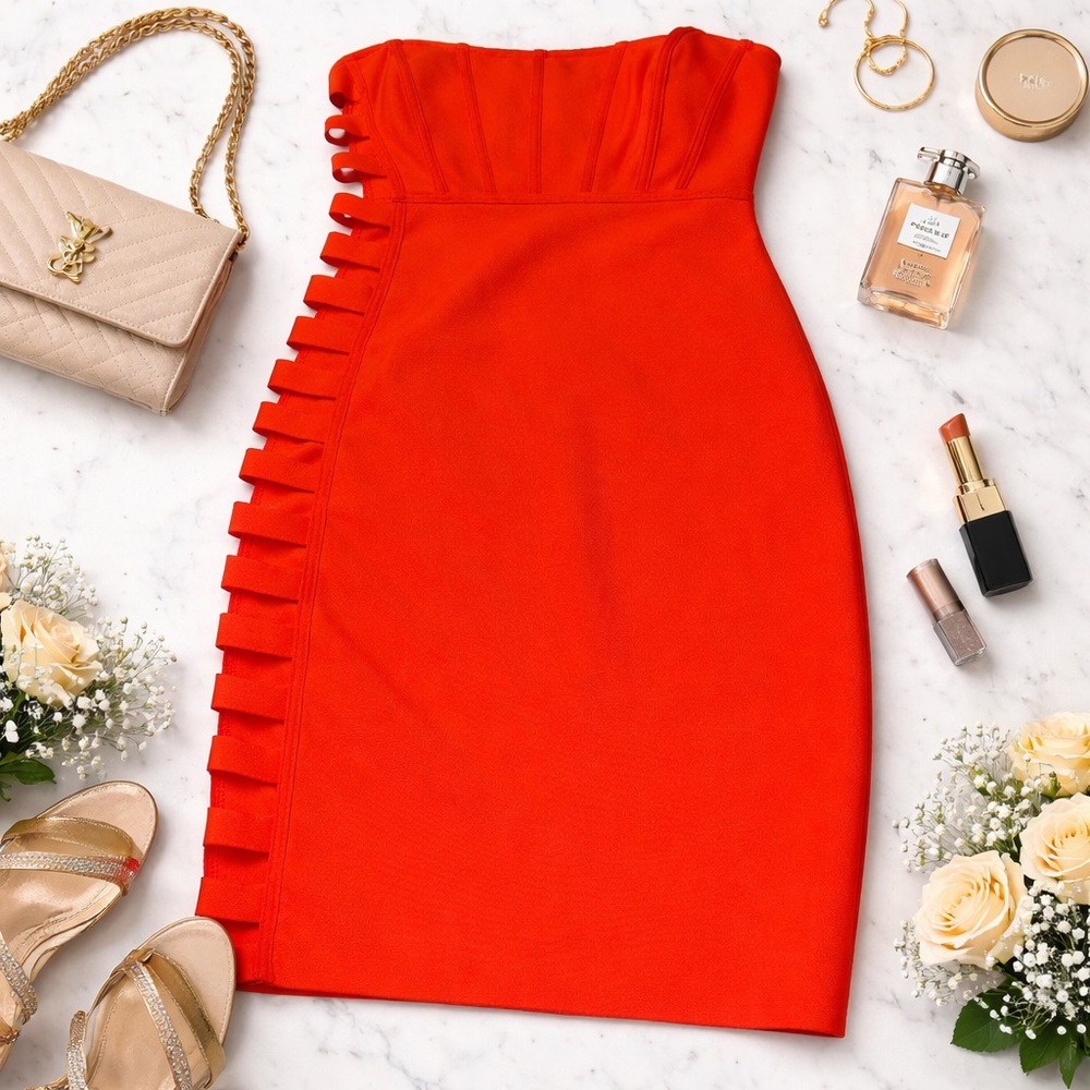 Fashion Nova Fiery Orange Strapless Dress